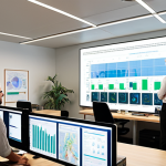**

> Environmental professional in a modern office, analyzing data on a large screen displaying climate change models, surrounded by colleagues in a collaborative workspace, sustainable office design, natural light.

**