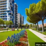 환경영향평가 이론 정리 - A vibrant urban community park in a Spanish city filled with native plants and flowers attracting co...