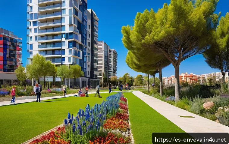 환경영향평가 이론 정리 - A vibrant urban community park in a Spanish city filled with native plants and flowers attracting co...