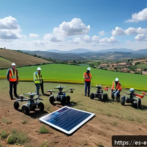 환경영향평가사의 하루 일과 - A detailed aerial view of an environmental assessment project in a rural Spanish landscape, showcasi...