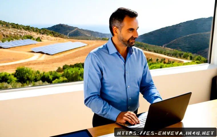 Home 17 환경영향평가사 전직 성공 사례 - Photorealistic career-transition success scene in Spain: a confident middle-aged environmental asses...